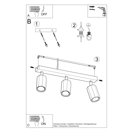 Plafon ZEKE 3 dąb SL.1030 - Sollux