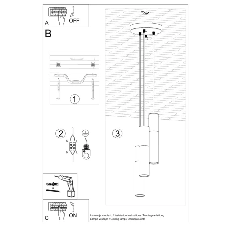 Lampa wisząca BORGIO 3P czarny SL.1081 - Sollux
