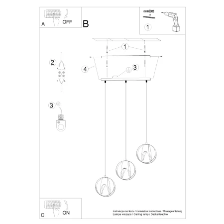 Lampa wisząca TULOS 3L czarna SL.1089 - Sollux