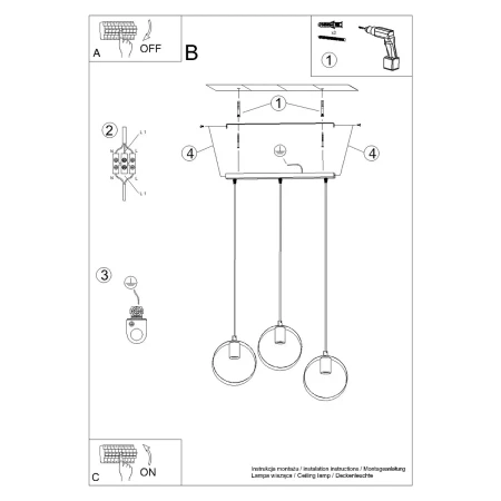 Lampa wisząca TITRAN 3 biała SL.1138 - Sollux