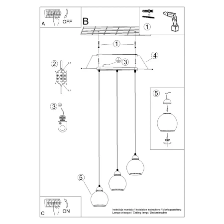 Lampa wisząca ALINO 3 czarna SL.1142 - Sollux