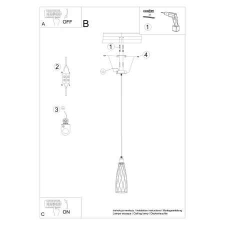 Lampa wisząca SUBA 1 czarna SL.1165 - Sollux
