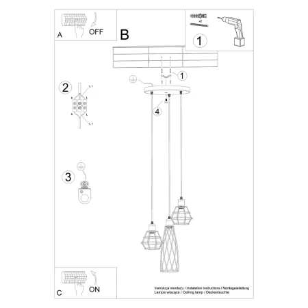 Lampa wisząca SUBA 3P czarna SL.1166 - Sollux