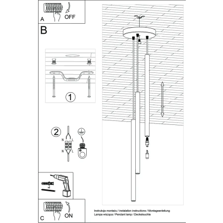 Lampa wisząca PASTELO 3P złota SL.1172 - Sollux