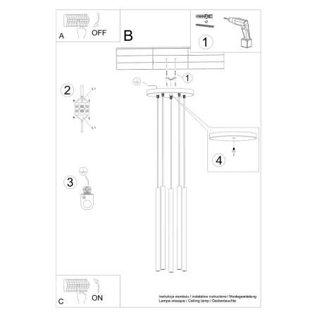 Lampa wisząca PASTELO 5P złota SL.1174 - Sollux