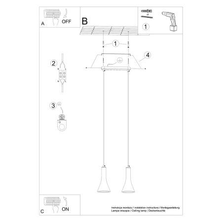 Lampa wisząca REA 2 beton SL.1224 - Sollux