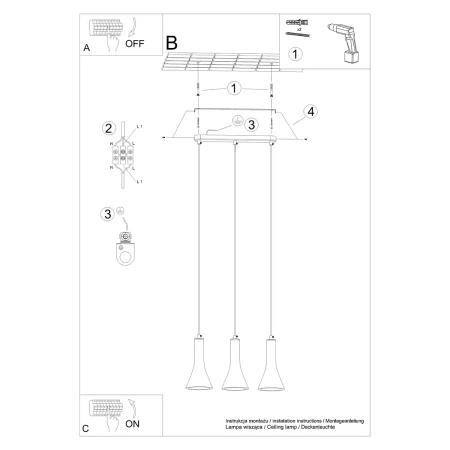 Lampa wisząca REA 3L beton SL.1225 - Sollux