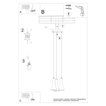 Lampa wisząca REA 3P beton SL.1226 - Sollux