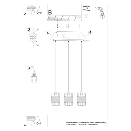 Lampa wisząca GIZUR 3L SL.1301 - Sollux