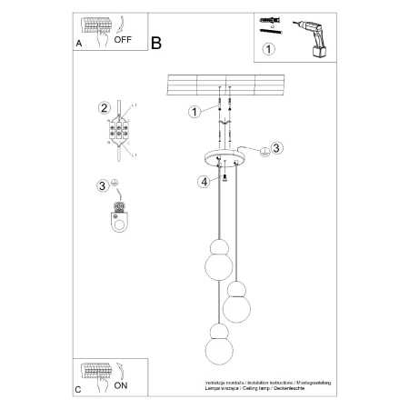 Lampa wisząca PEKKA 3P biała/naturalne drewno SL.1391 - Sollux