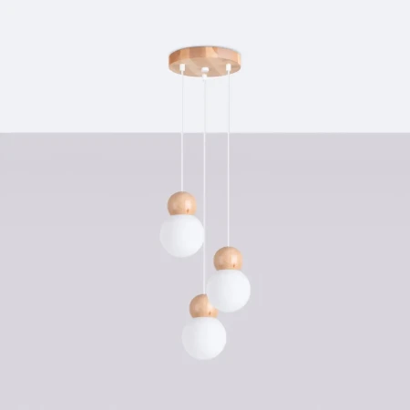 Lampa wisząca PEKKA 3P biała/naturalne drewno SL.1391 - Sollux