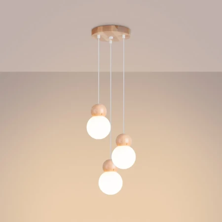 Lampa wisząca PEKKA 3P biała/naturalne drewno SL.1391 - Sollux