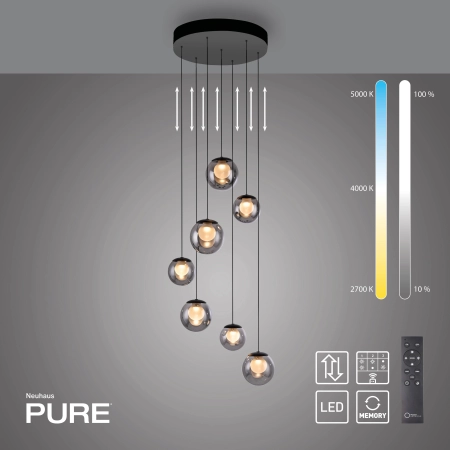 Lampa wisząca designerska nad stół szklane kule z pilotem PURE POPUP 2587-15 - Paul Neuhaus