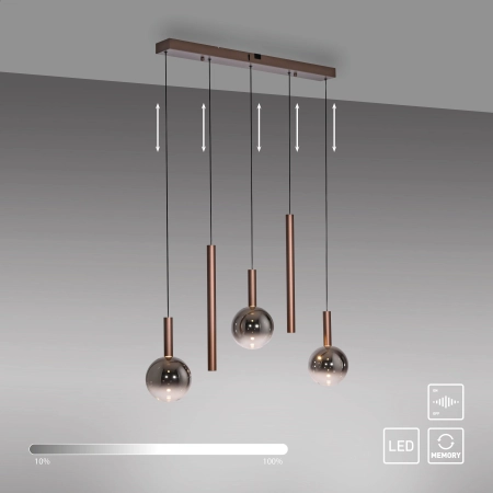 Lampa wisząca liniowa brązowa 5-punktowa BOWL 2286-23 - Paul Neuhaus