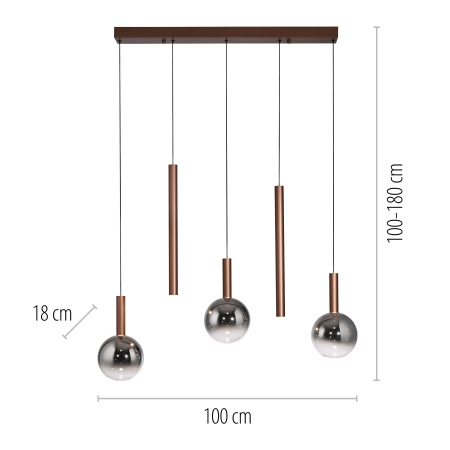 Lampa wisząca liniowa brązowa 5-punktowa BOWL 2286-23 - Paul Neuhaus