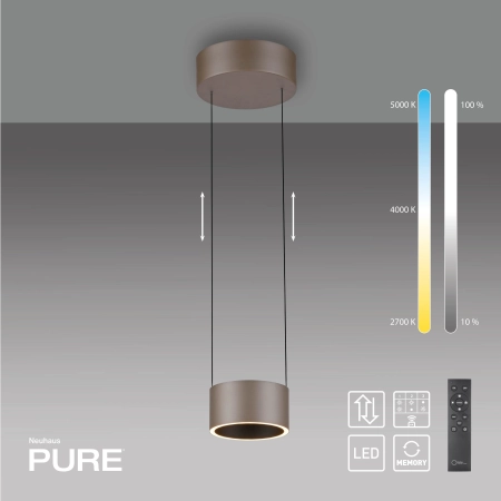 Lampa wisząca na pilota brązowa z funkcją ściemniania PURE CLIPSE 2471-97 - Paul Neuhaus