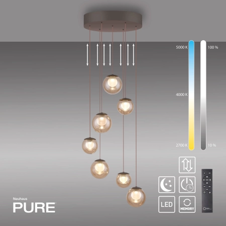 Lampa wisząca designerska nad stół szklane kule z pilotem PURE POPUP 2587-97 - Paul Neuhaus