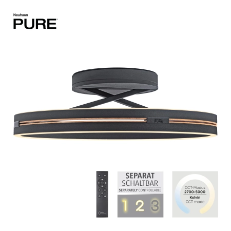 Lampa sufitowa na pilota PURE LOOP czarna 6552-18 - Paul Neuhaus