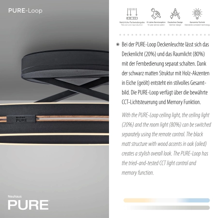 Lampa sufitowa na pilota PURE LOOP czarna 6552-18 - Paul Neuhaus