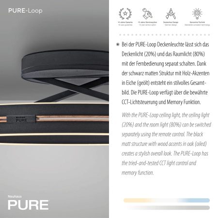 Lampa sufitowa na pilota PURE LOOP czarna 6552-18 - Paul Neuhaus