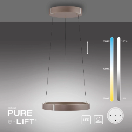 Lampa wisząca elektryczna z windą na pilota PURE E-CLIPSE metaliczny brąz 2560-34 - Paul Neuhaus