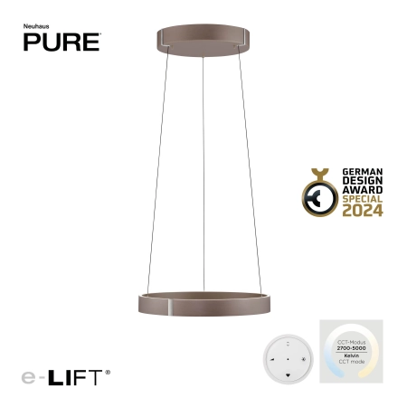 Lampa wisząca elektryczna z windą na pilota PURE E-CLIPSE metaliczny brąz 2560-34 - Paul Neuhaus