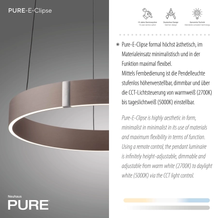 Lampa wisząca elektryczna z windą na pilota PURE E-CLIPSE metaliczny brąz 2560-34 - Paul Neuhaus