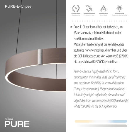 Lampa wisząca elektryczna z windą na pilota PURE E-CLIPSE metaliczny brąz 2560-34 - Paul Neuhaus