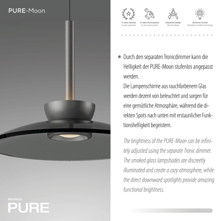 Lampa wisząca designerska comfort lift led potrójna PURE MOON 2193-15 - Paul Neuhaus
