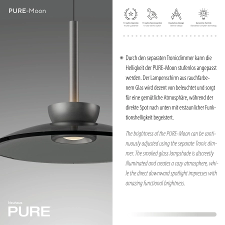 Lampa wisząca designerska comfort lift, ściemnialna PURE MOON 2191-15 - Paul Neuhaus
