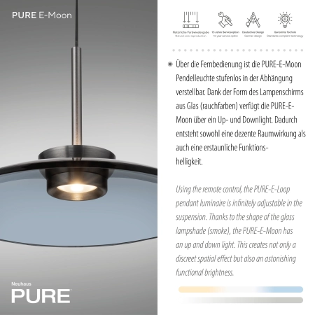 Lampa wisząca mega designerska na pilota z windą PURE E-MOON 2195-15 - Paul Neuhaus