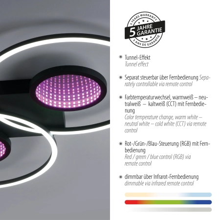 Lampa sufitowa na pilota RGBW TUNEL 15160-18 - Paul Neuhaus