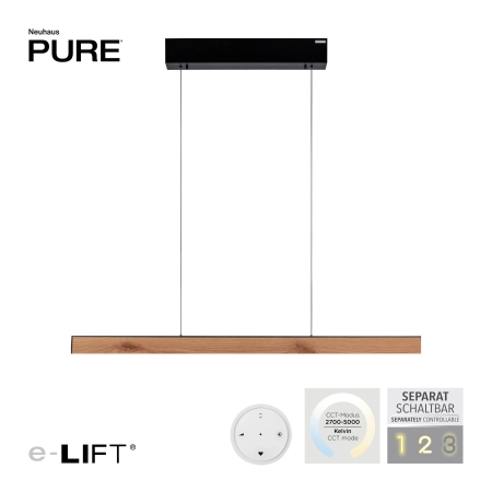 Lampa wisząca z pilotem i windą elektryczną drewniana PURE E-MOTION 2570-79 - Paul Neuhaus