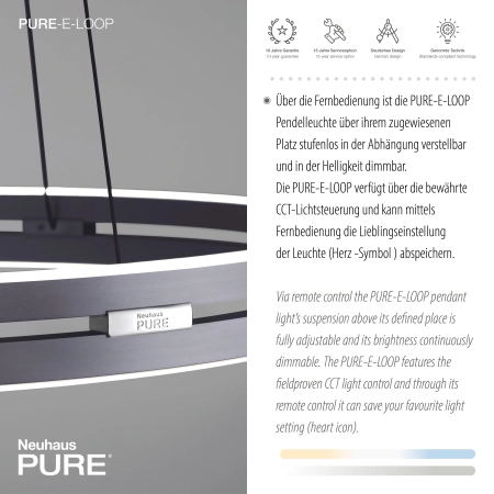 Lampa wisząca z pilotem i windą elektryczną PURE E-LOOP 2551-15 - Paul Neuhaus