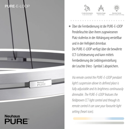 Lampa wisząca z pilotem i windą elektryczną PUREE-LOOP 2551-95 - Paul Neuhaus