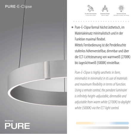 Lampa wisząca  z pilotem i windą elektryczną PURE E-CLIPSE 2560-95 - Paul Neuhaus