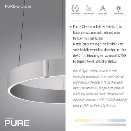 Lampa wisząca  z pilotem i windą elektryczną PURE E-CLIPSE 2560-95 - Paul Neuhaus