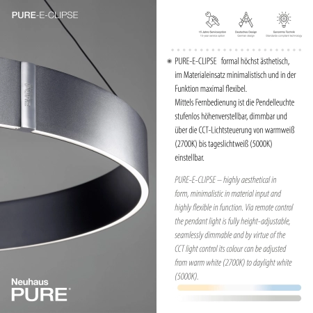 Lampa wisząca z pilotem i windą elektryczną PURE E-CLIPSE 2561-15 - Paul Neuhaus
