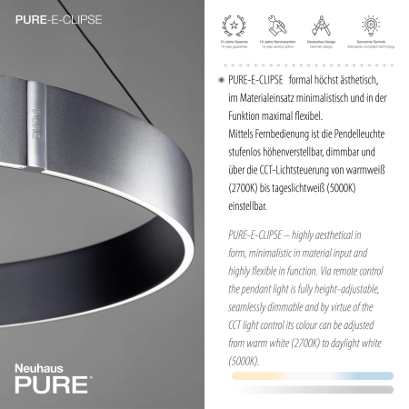 Lampa wisząca z pilotem i windą elektryczną PURE E-CLIPSE 2561-15 - Paul Neuhaus
