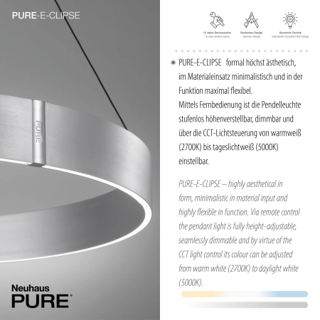 Lampa wisząca  z pilotem i windą elektryczną PURE E-CLIPSE 2561-95 - Paul Neuhaus