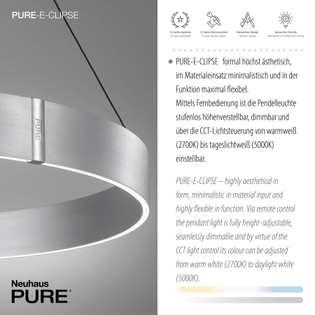 Lampa wisząca  z pilotem i windą elektryczną PURE E-CLIPSE 2561-95 - Paul Neuhaus