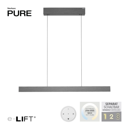 Lampa wisząca z pilotem i windą elektryczną szara PURE E-MOTION 2570-15 - Paul Neuhaus