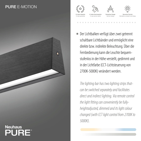 Lampa wisząca z pilotem i windą elektryczną szara PURE E-MOTION 2570-15 - Paul Neuhaus