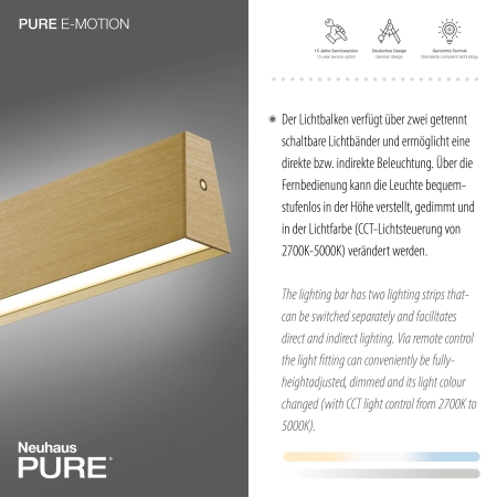 Lampa wisząca z pilotem i windą elektryczną złota PURE E-MOTION 2570-60 - Paul Neuhaus