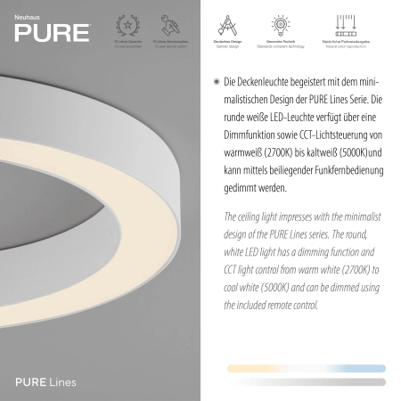 Lampa sufitowa na pilota  PURE LINES ROUND 6310-16 - Paul Neuhaus