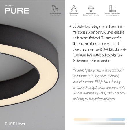 Lampa sufitowa na pilota PURE LINES ROUND 6310-13 - Paul Neuhaus