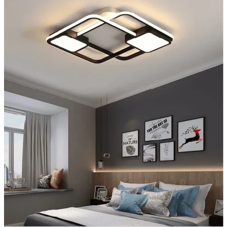 Designerska czarna lampa sufitowa na pilota do sypialni LED kwadraty 80W 442 - Decorativi
