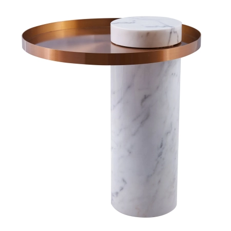 Stolik kawowy COLUMN marmurowy biały miedziany 55 cm DP-FA1 white copper - Step Into Design
