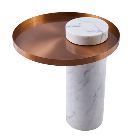 Stolik kawowy COLUMN marmurowy biały miedziany 55 cm DP-FA1 white copper - Step Into Design