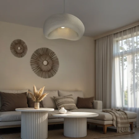 Lampa wisząca ROSTIA 70cm E27 biała struktura 1367 - Decorativi